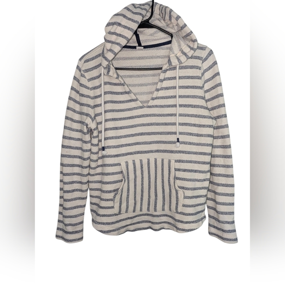 Old Navy Blue and White Striped V-Neck Sweater